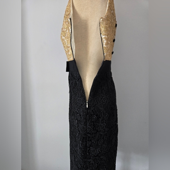 MILLY OF NEW YORK Gold and Black Lace Midi Dress with Waist Bow. Size 4 - Picture 10 of 16
